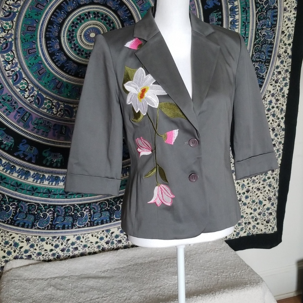 Bloomingdale's Floral Gray Blazer